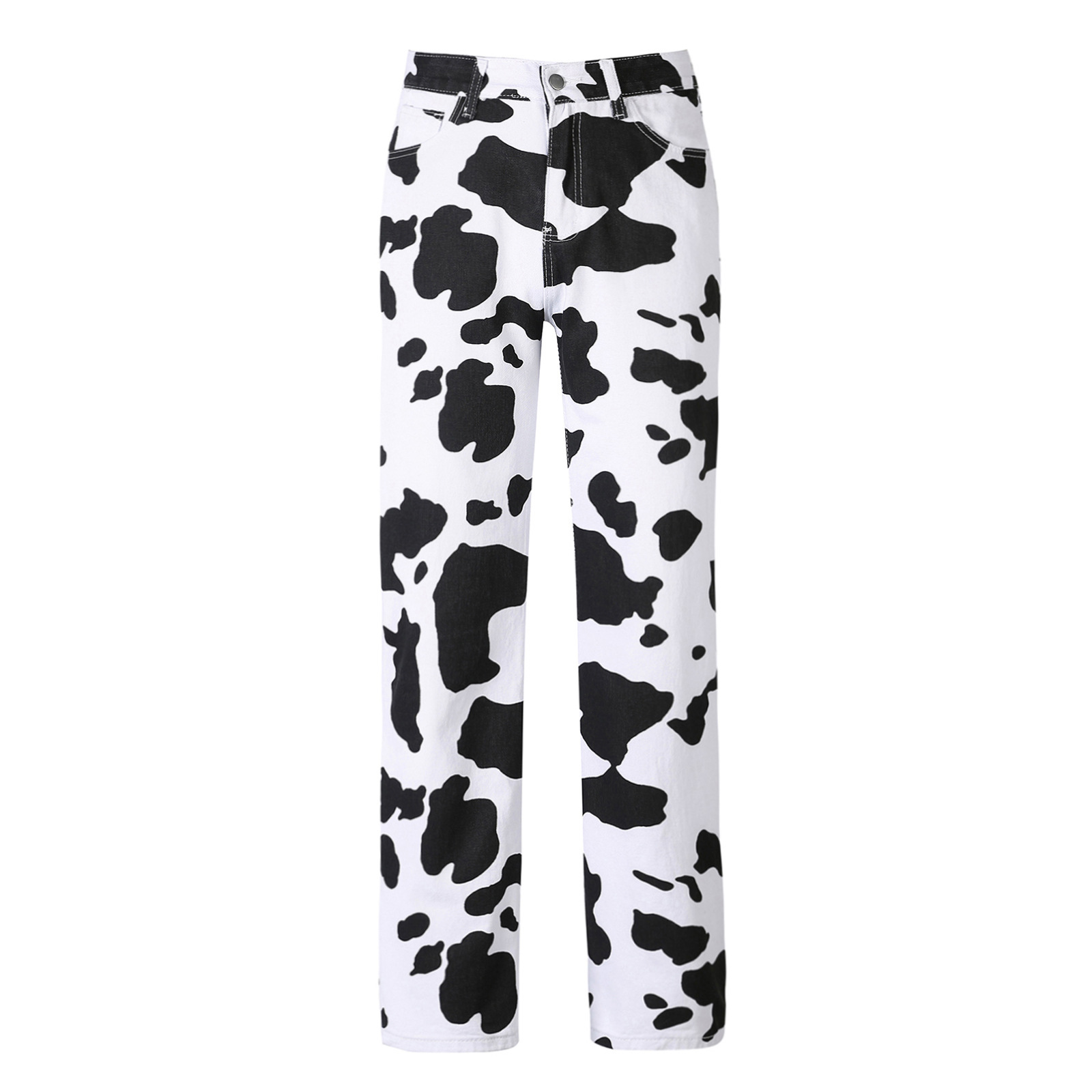 Jeans droits pour femmes, pantalon décontracté de Style coréen à motif de peau de vache sauvage, taille haute, tendance, Streetwear quotidien pour toutes les saisons