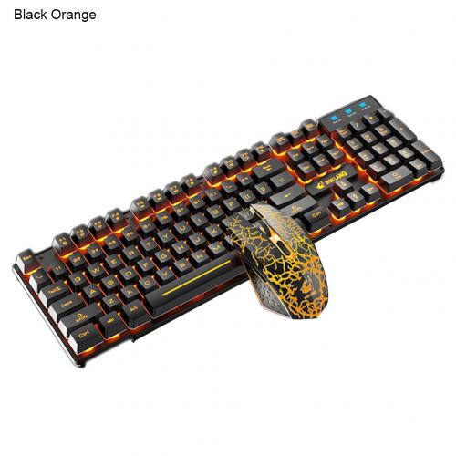 T3 Draadloze Oplaadbare Kleurrijke Licht Gaming Toetsenbord Muis Set Voor Laptops: Black Orange