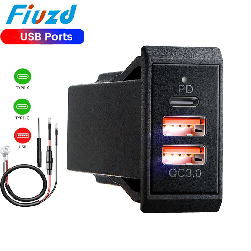 Biluttag 12v 24v usb-uttag 54w dubbla pd usb-c-portar snabbladdning 3.0 usb-laddningsuttag för passat  b8 b7 b6 b5 tillbehör: Svart