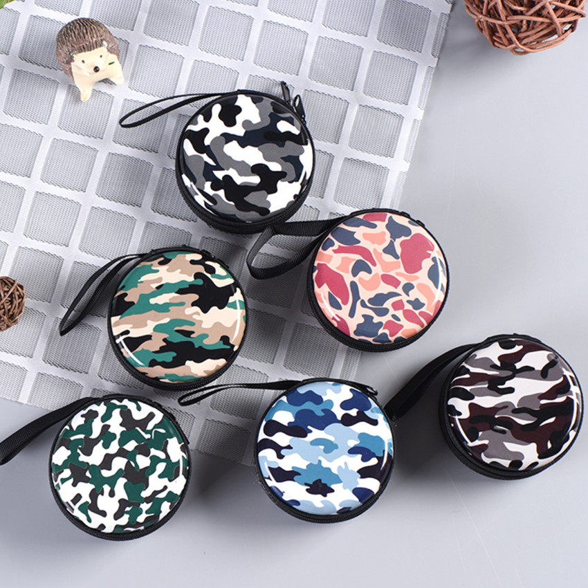 1PC Camouflage Style Headphone Holder Bag Candy Suitcase Portable Round Coin Purse Small Metal Candy Container Party X-max