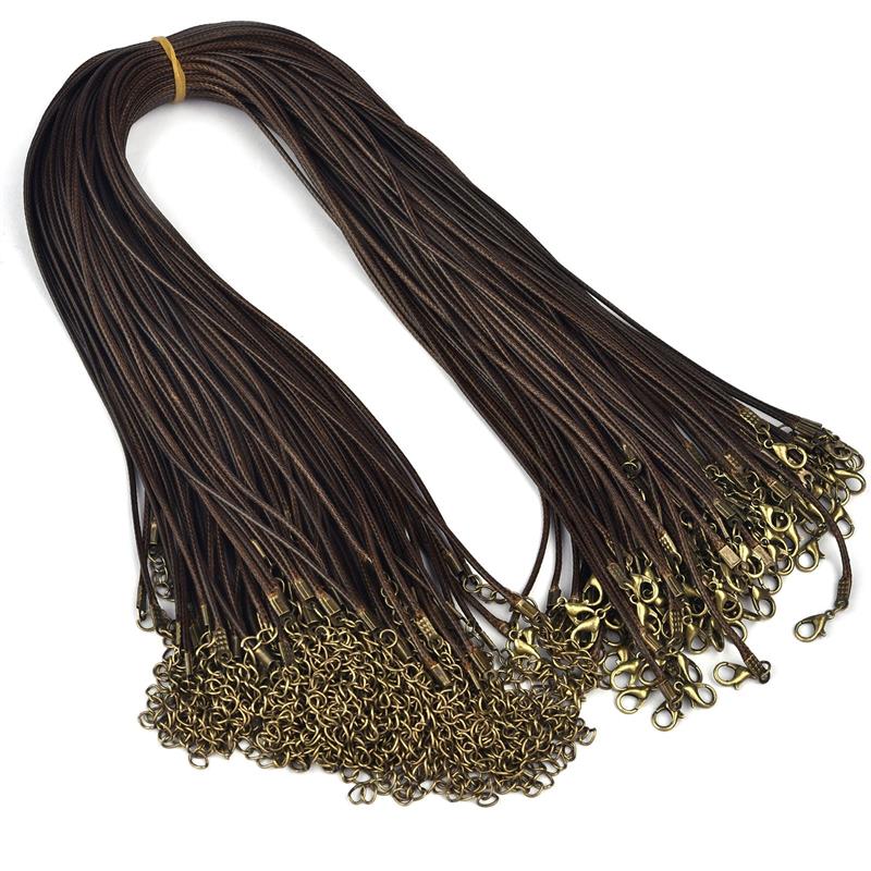 50Pcs/lot 1.5/2mm Leather String Cord Wax Braid Rope Adjustable Chain Lobster Clasp Wax Rope Necklaces Pendant Jewelry Findings: Red