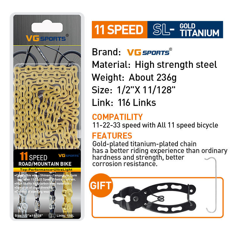VG Sports Bicycle Chain 6 7 8 9 10 11 Speed 8s 9s 10s 11s Velocidade Titanium Rainbow Gold MTB Mountain Road Bike Chains Parts: Dark Khaki