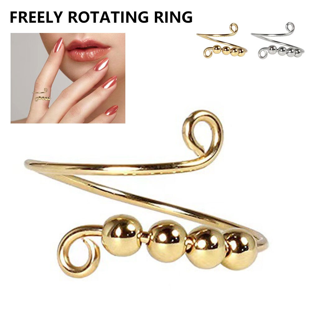 Fidget Beads Fidget Ring Spinner Single Coil Spiral Fidget Ring Beads Rotate Freely Anti Stress Anxiety Ring Toy For Girl Women