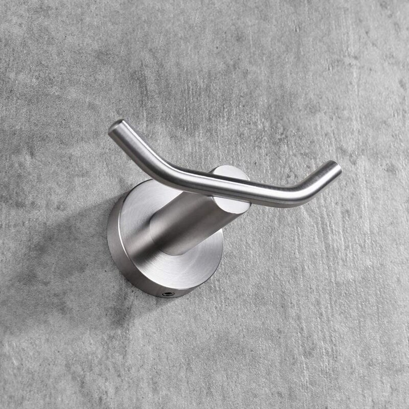 Double Robe Hook, 304 Stainless Steel Coat and Towel Hooks for Bathroom Wall Mounted, Brushed Nickel: Default Title