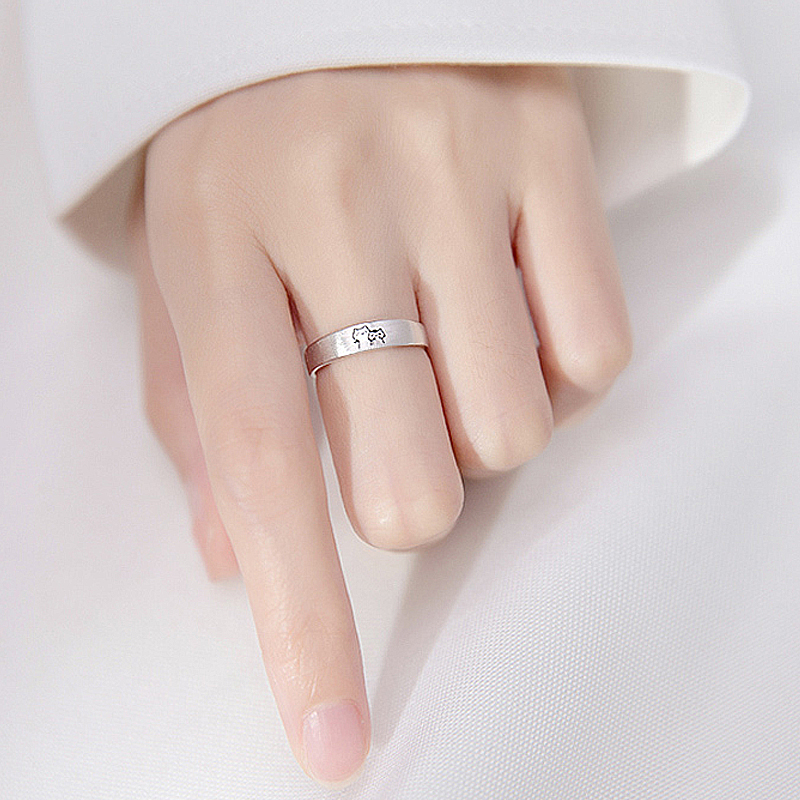 1 par de anillos de pareja de gatitos, bonito anillo abierto de plata para mujeres y hombres, anillos de dedo ajustables, de joyería de aniversario para amantes románticos