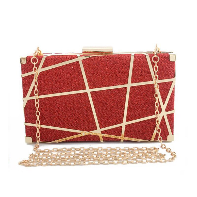 Mode Geometrische Hollow Out Patroon Vrouwen Avond Clutch Bag Vrouwelijke Metalen Ketting Handtas Dag Koppelingen Wedding Party Purse ZD1151: Red