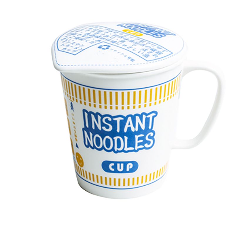 Tigela de cerâmica para macarrão instantâneo com tampa e alça, copo de macarrão instantâneo, tigela de sopa, forno de micro-ondas, máquina de lavar louça disponível