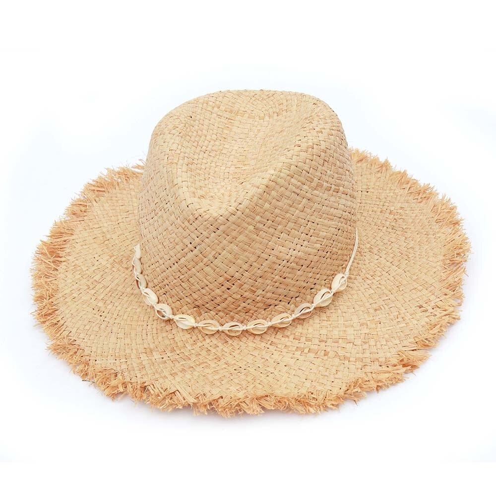 Mode Vrouwen Panama Hoeden Met Natuurlijke Shell Schelp Raffia Strand Hoed Zomer Stro Zonneklep Caps