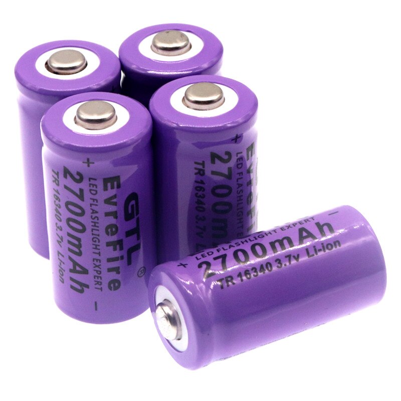 100% original 16340 Battery CR123A 16340 Battery 2700mAh 3.7V Li-ion Rechargeable Battery+16340Charger