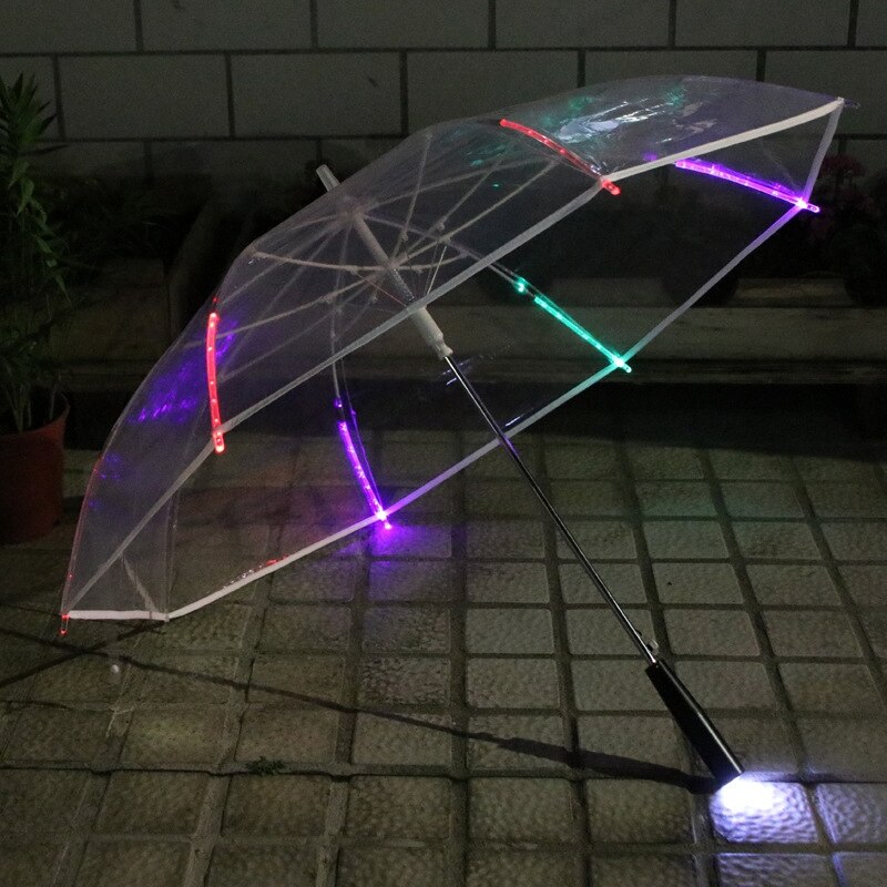 8 Rib Light Up Blade Runner Style Changing Color LED Umbrella with Flashlight Transparent Handle Straight Umbrella Parasol