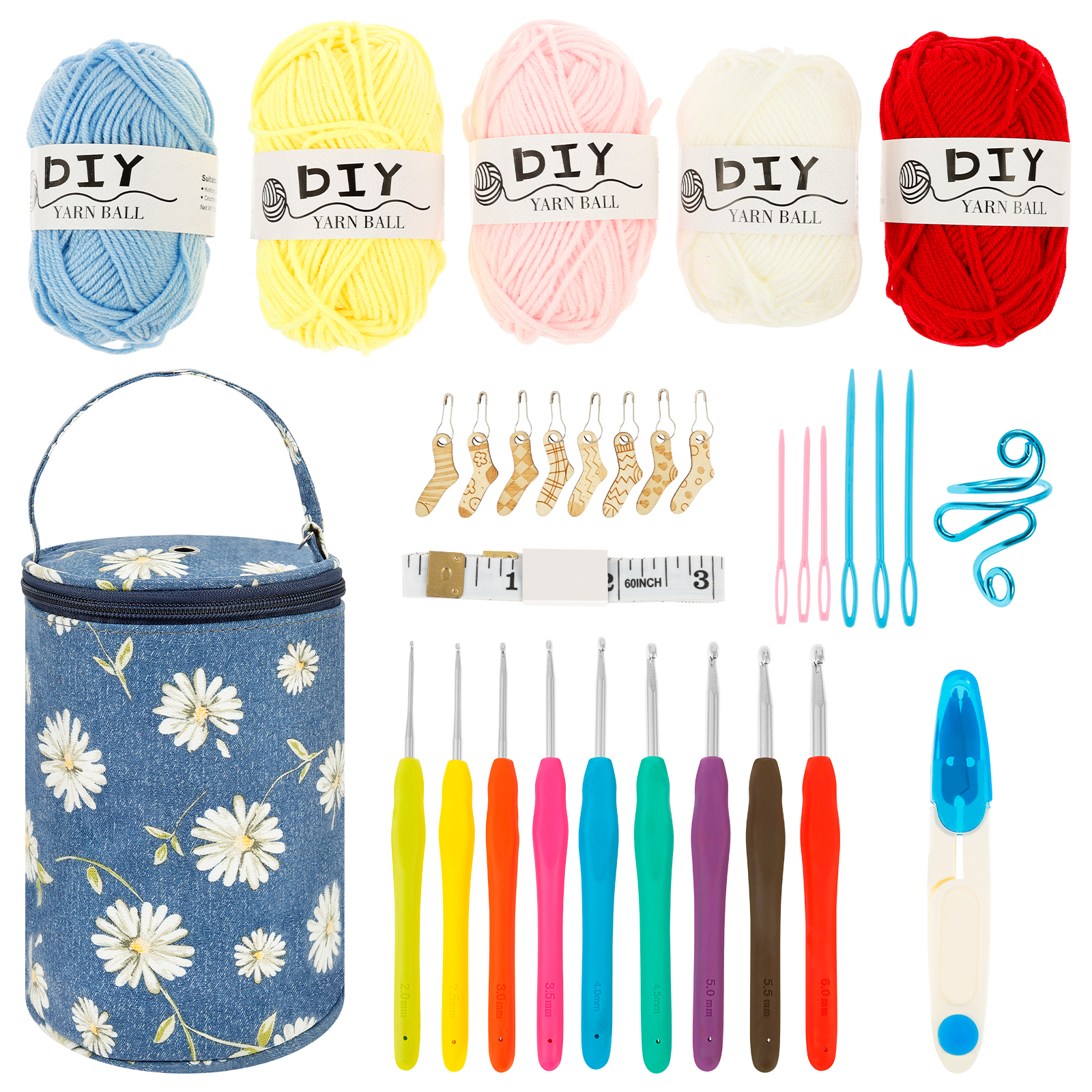 Kit de ganchillo de 32 Uds., Kit de inicio de tejido eficiente con gancho de ganchillo, bolsa de aguja, juego completo de ganchos de ganchillo para principiantes: Verde oscuro