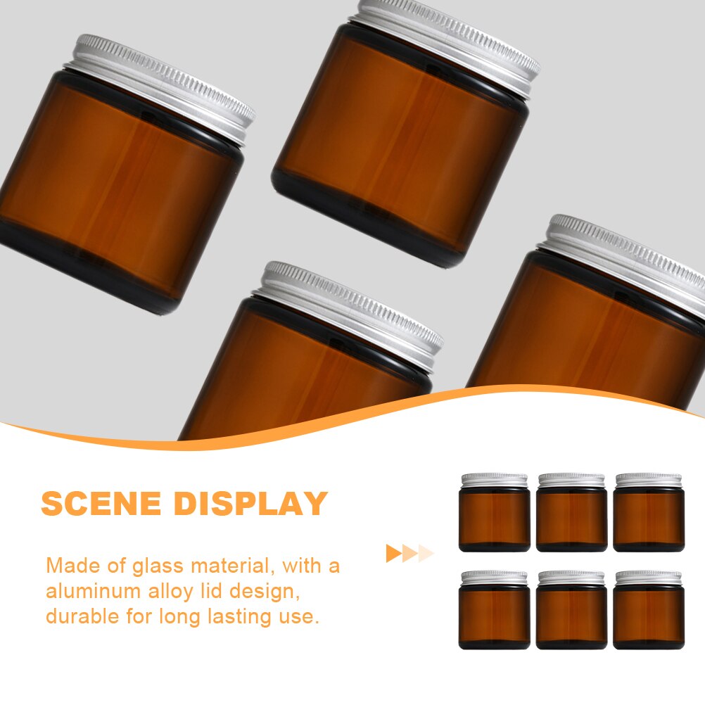 6pcs Amber Glass Jars Fillable Wax Candle Cups Empty Candle Holders with Lids
