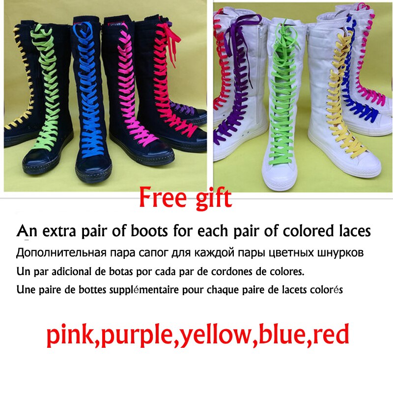 Zapatos de mujer de primavera y otoño, zapatos casuales de lona de caña alta, botas largas con cordones y cremallera, botas planas cómodas, zapatillas deportivas