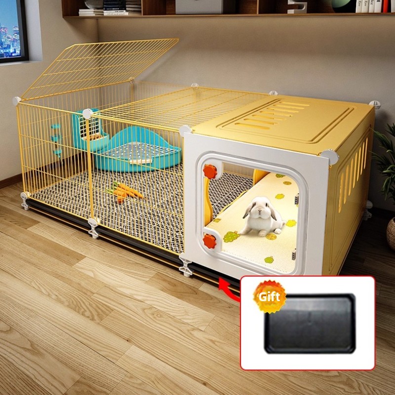 Jaula grande para conejos con zona para dormir separada, cómoda interior con bandeja extraíble para conejillos de indias, casa para conejitos, recinto para conejillos holandeses