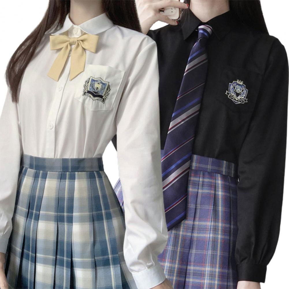 Camisa de manga larga para mujer, ropa con bordado duradero, de cintura alta, faldas plisadas a cuadros, para la escuela, Primavera