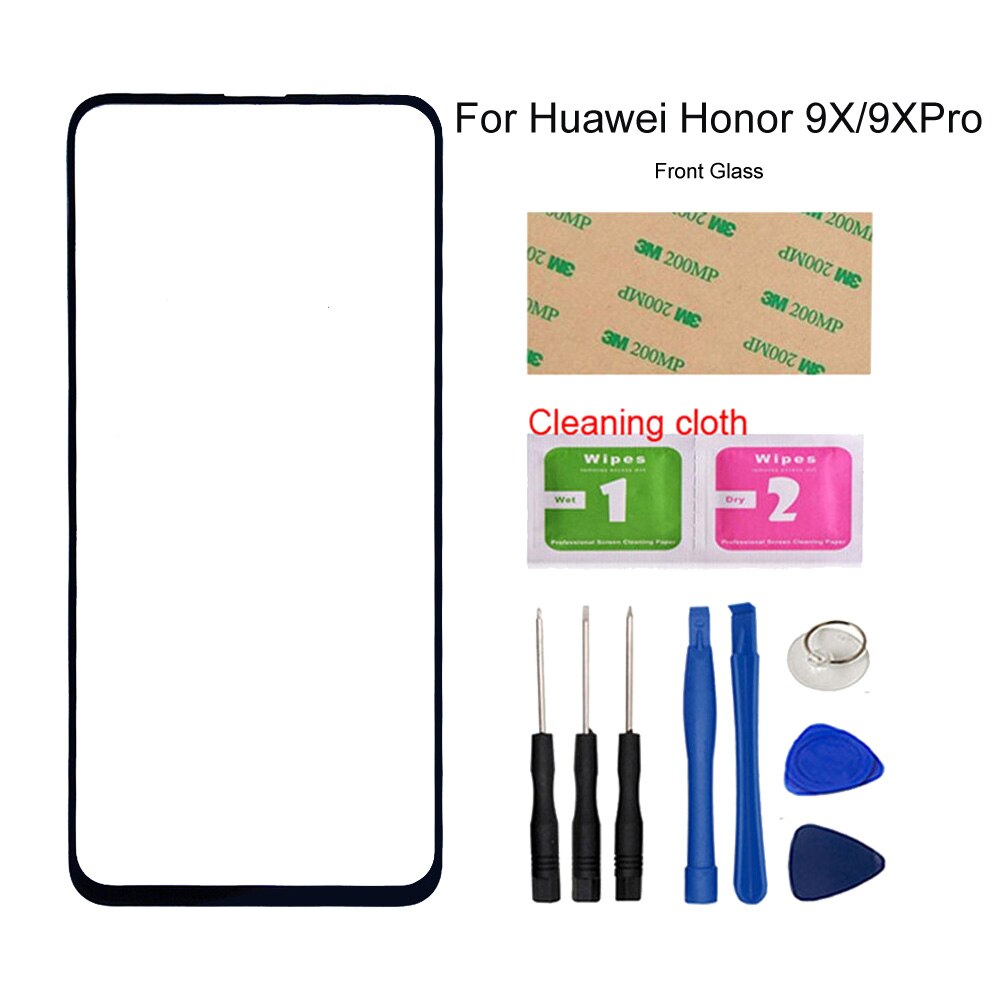 For Huawei Honor 9A 9x Pro Front Glass Panel (No Touch Screen) Outer Glass Cover Assembly Parts 6.3&#39;&#39; Panel: 9X Black Tools