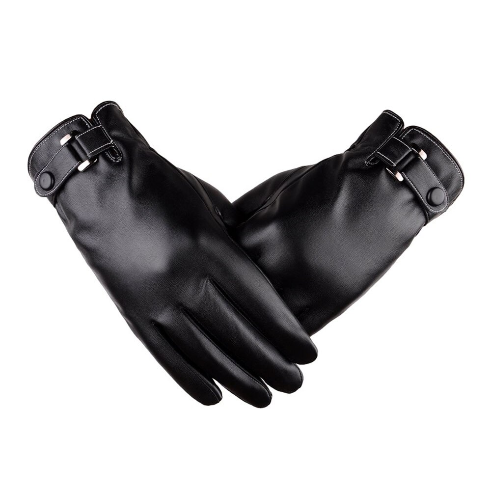 HAPPTYL 1 Paar Voll Palme Touchscreen Winter Handschuhe Warme PU Leder Handschuhe Winddicht in Kalten nasser Leichte Für männer: Schwarz