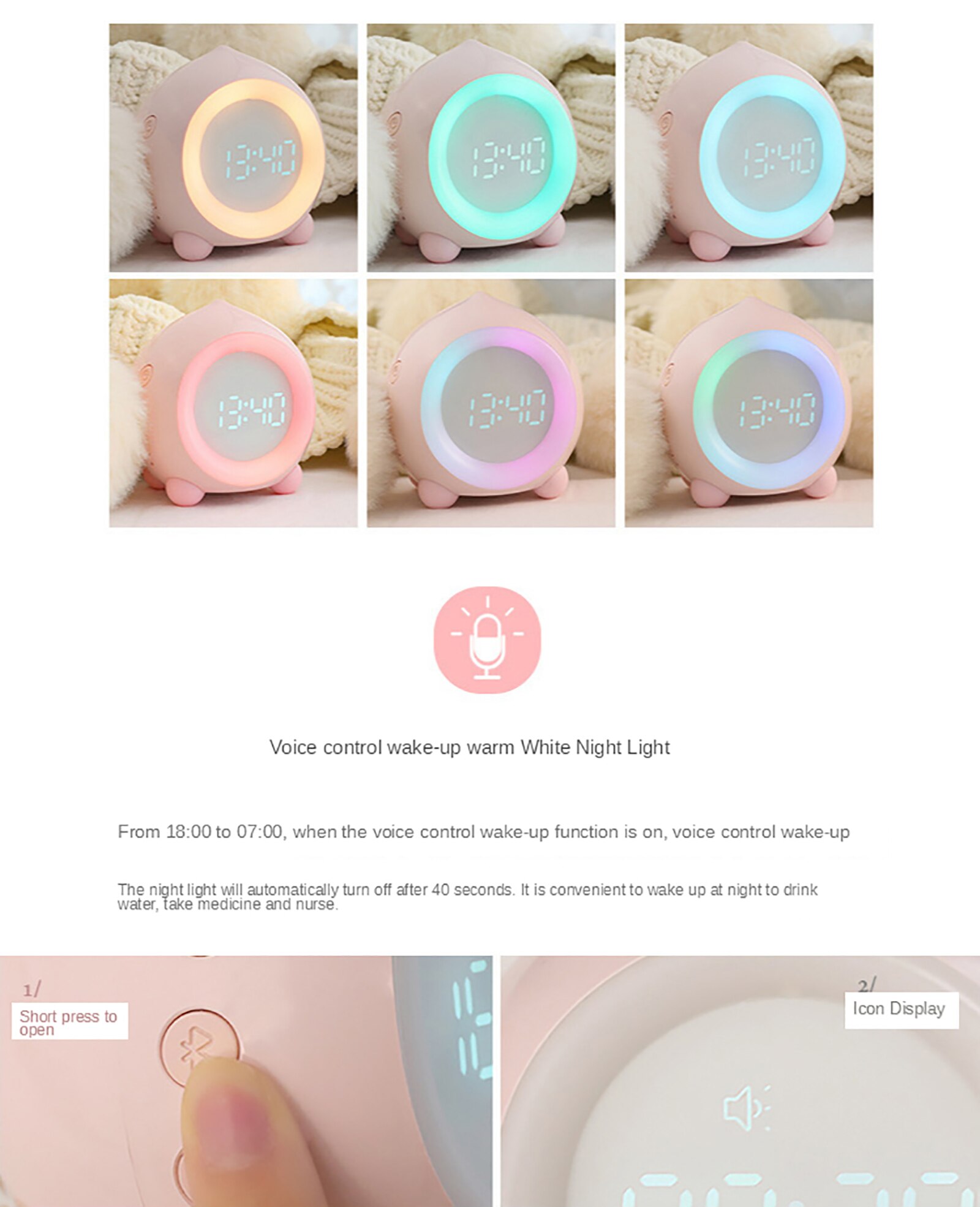 Bonito despertador multifunción Led con Bluetooth, luz de sonido para niños, estudiantes, Regular, sueño, aplicación de Reloj de escritorio, ajuste inteligente