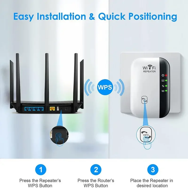 WiFi-Verlängerung-Signalverstärker bis zu 2640 m2, kabelloser Internet-Verstärker, Fernverstärker mit Ethernet-Anschluss, 1-klopfen-installieren,