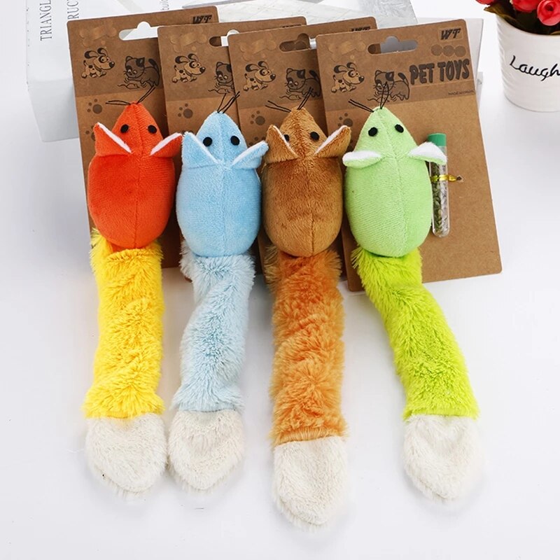 Pet Cat Toy Set Interactive Cats Teaser Toys Plush Mice with Catnips Long Tail Mouse Funny For Kitten