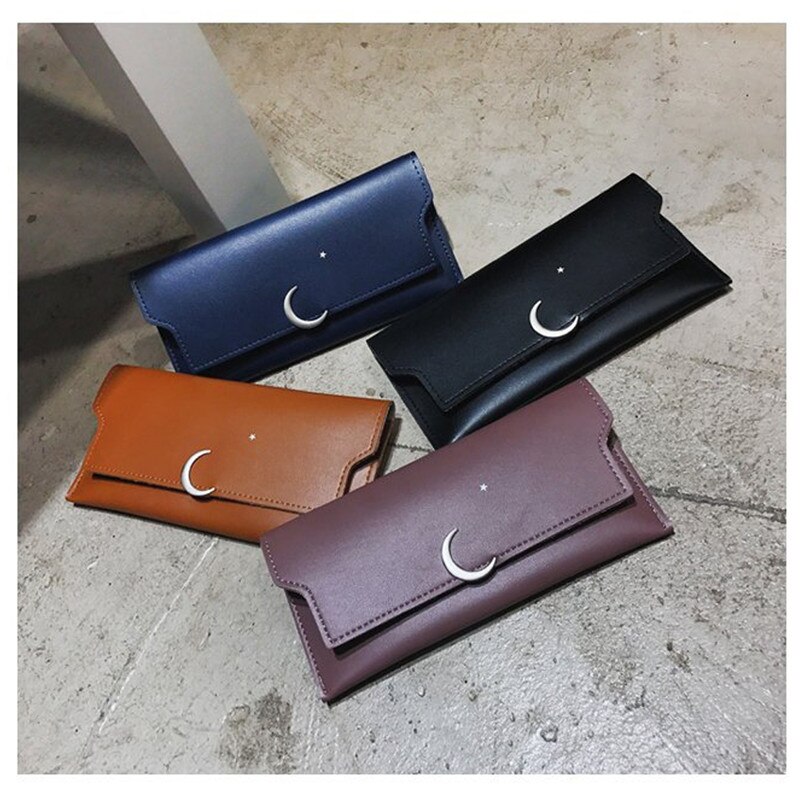 Thin Female Long Wallet Star Month Rivet Zipper Soft Wallet Purse Card Package