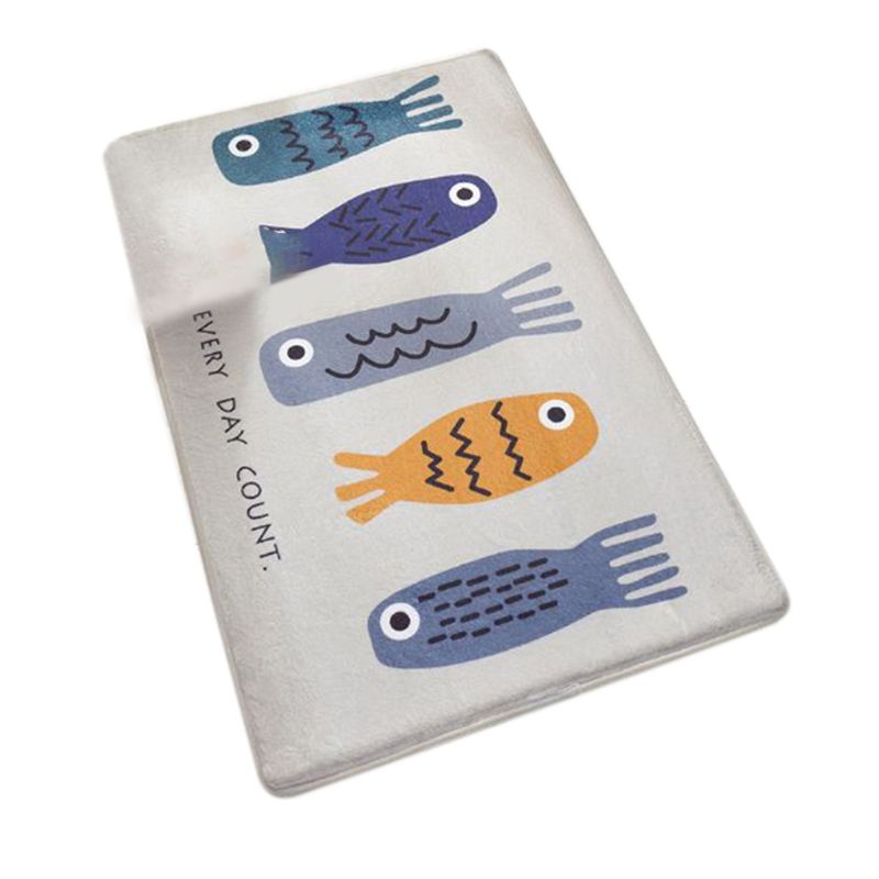 Rectangle Area Entrance Door Mat Cartoon Cat Paw Fish Print Non-Slip Sponge Floor Carpet Flannel Absorbent Bath Rug: C-1