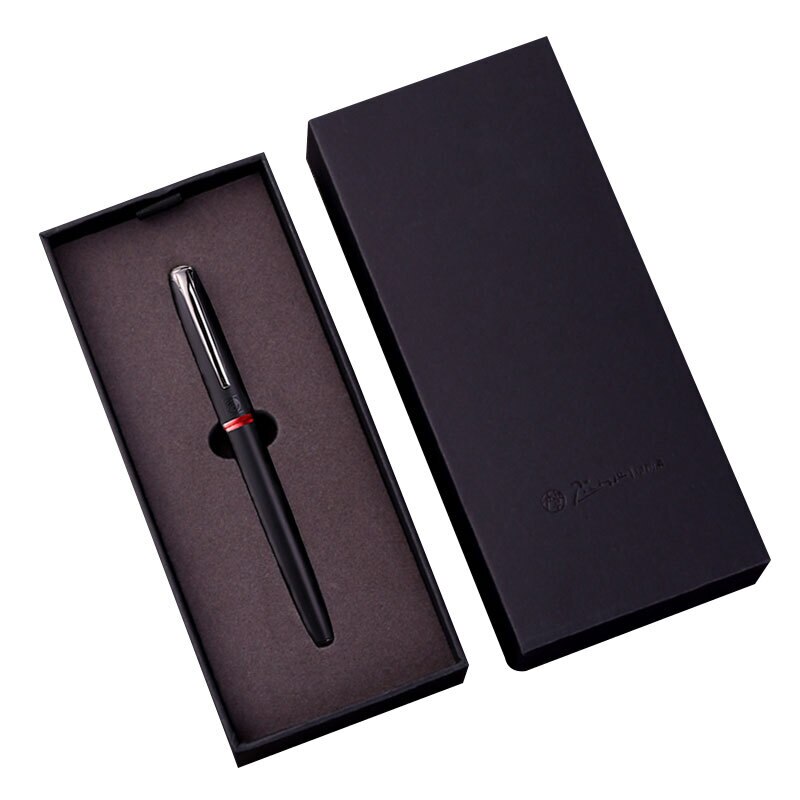 bolígrafo de tinta Picasso Pimio negro, pluma de Metal negro EF/M/plumín curvo 0,38/0,6/1,0mm, anillo rojo mate, bolígrafo de tinta para de negocios y oficina: PEN AND BOX / Medium Nib 0.6