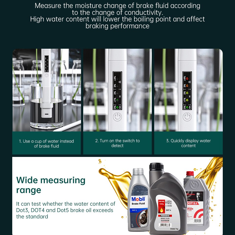 Brake Fluid Tester Accurate Oil LED Brake fluid Liquid Testing Pen With 5 Leds Universal Battery Test Indicator Pen