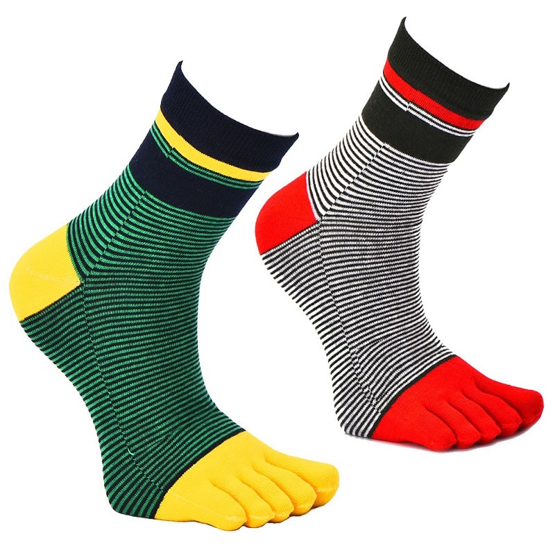 2 Pairs/Lot Stripes Cotton Men's Feet Toe Socks Boys Anti-friction Sports Breathable Five Toe Socks Anti-friction