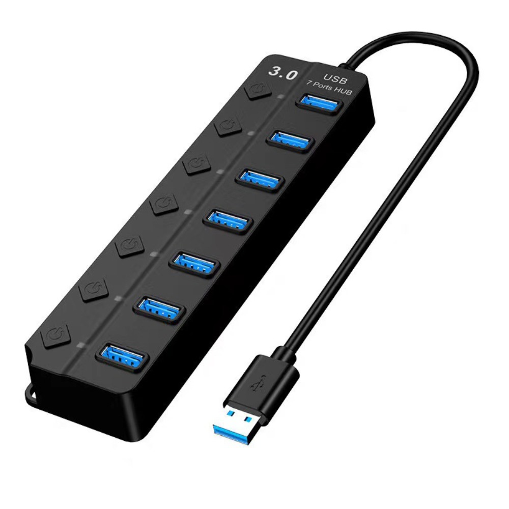 Hub USB 3.0 7 em 1 com Interruptor Independente, Dock de Expansão, Divisor USB 3.0 Multifuncional com 7 Portas, Extensor USB de Alta Velocidade: Default Title