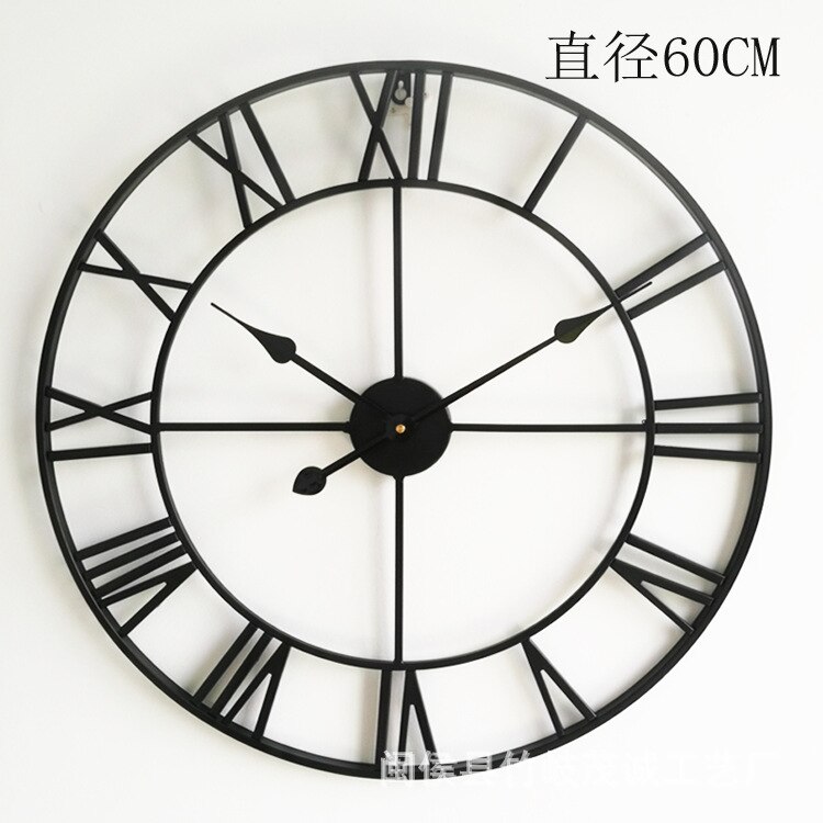 40/47/60/80cm Moderne 3D Große retro Schwarz Eisen Runde Kunst Hohl Metall Wanduhr nordisch Römischen Ziffern Uhr Heimat Dekoration: 60cm Schwarz