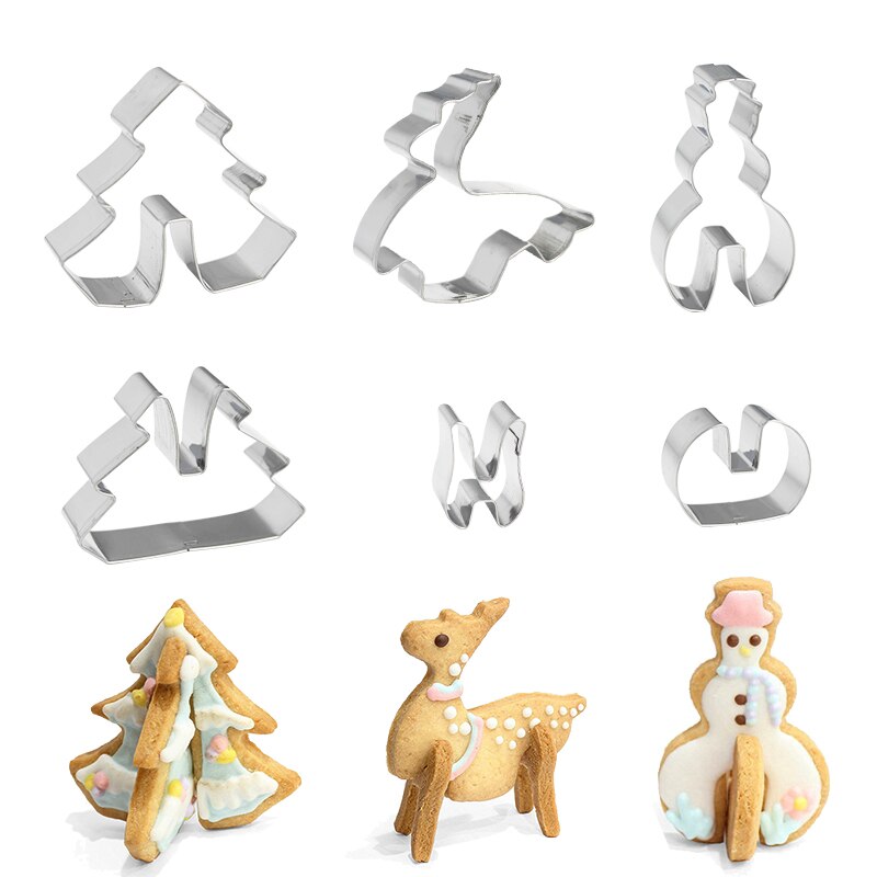 8 Stks/set Kerst Cookie Cutter Rvs Animal Vorm 3D Biscuit Mold Snijders Mould Keuken Bakken Cake Decorating Gereedschap