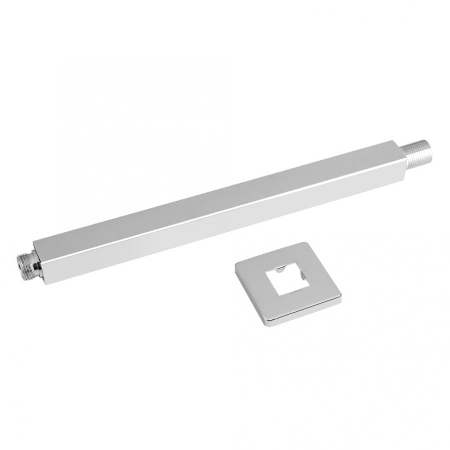 11.8 Inch Shower Arm with Flange, Chrome Square Wall Mounted Fixed Rain Shower Head Arm Extension Universal