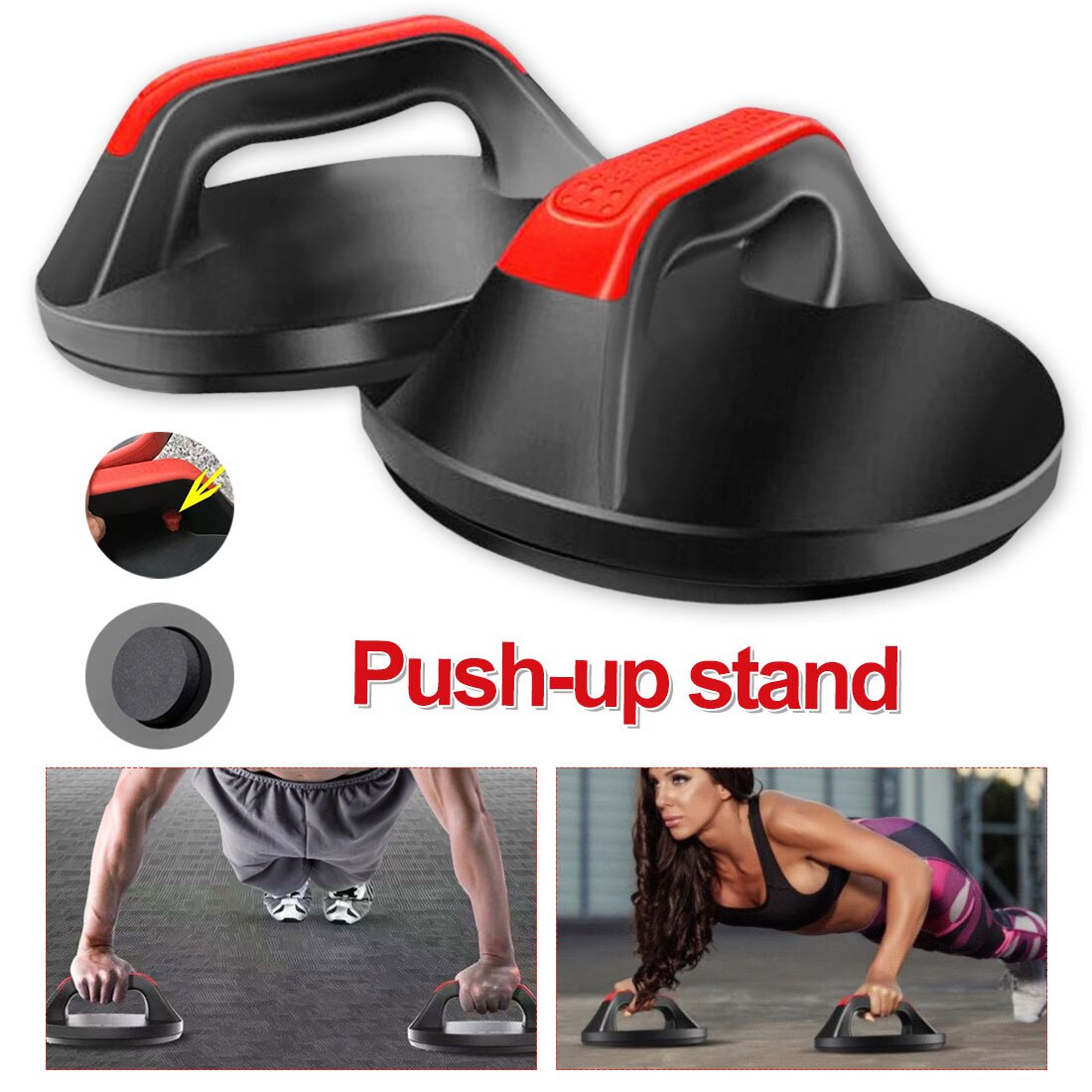 1 Paar Push-Up Stands Ronde 360 Graden Draaibare Push-Ups Fitness Apparatuur Rode En Zwarte Body Building