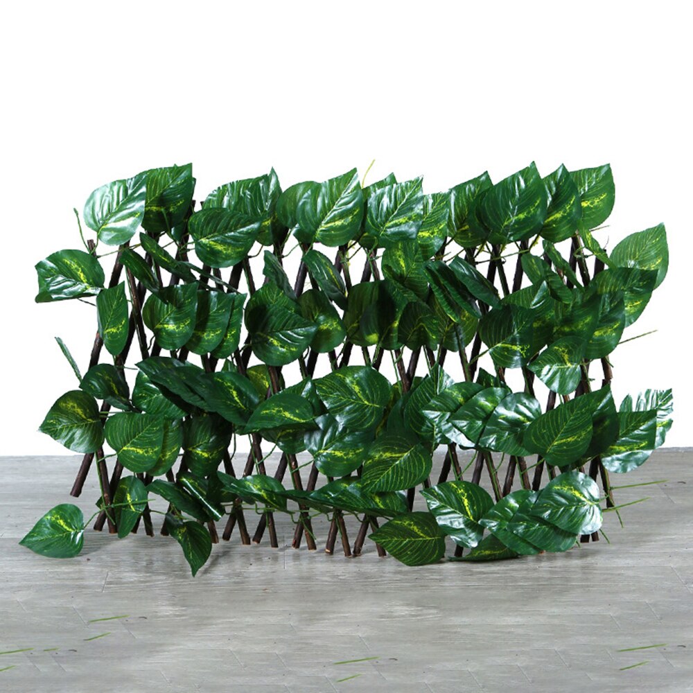 Valla de jardín Artificial retráctil, valla de privacidad de imitación extensible, setos de madera, decoración de plantas, paneles colgantes de jardinería decorativos: H40cm large leaf