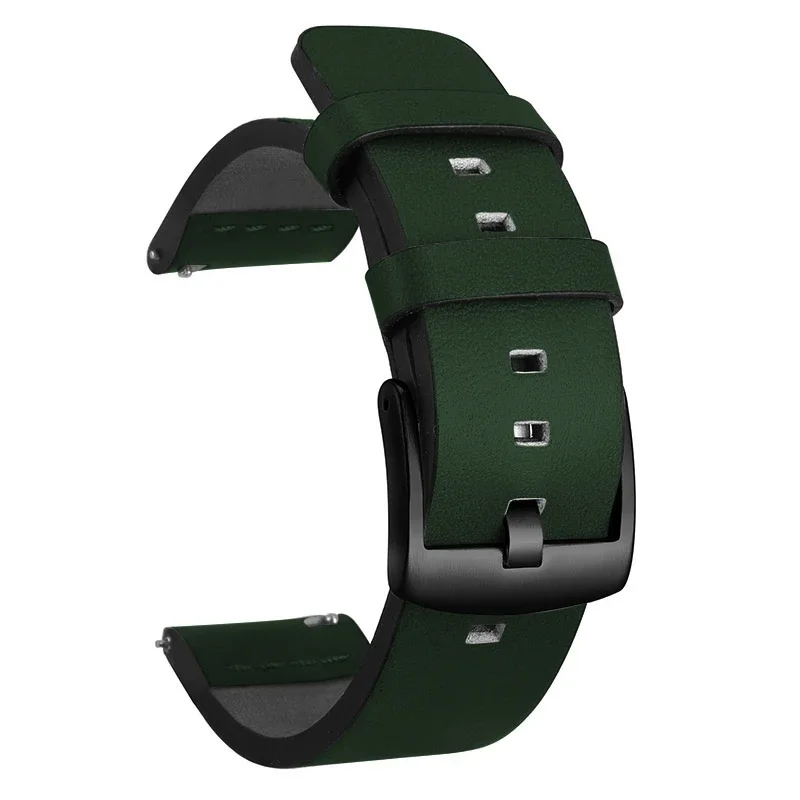 20mm 22mm Leather Band for Samsung Galaxy Watch 7 6 5 4 5Pro 6Classic 18mm 24mm Strap for Huawei Watch GT5 Pro 46mm: Black Green / 22mm