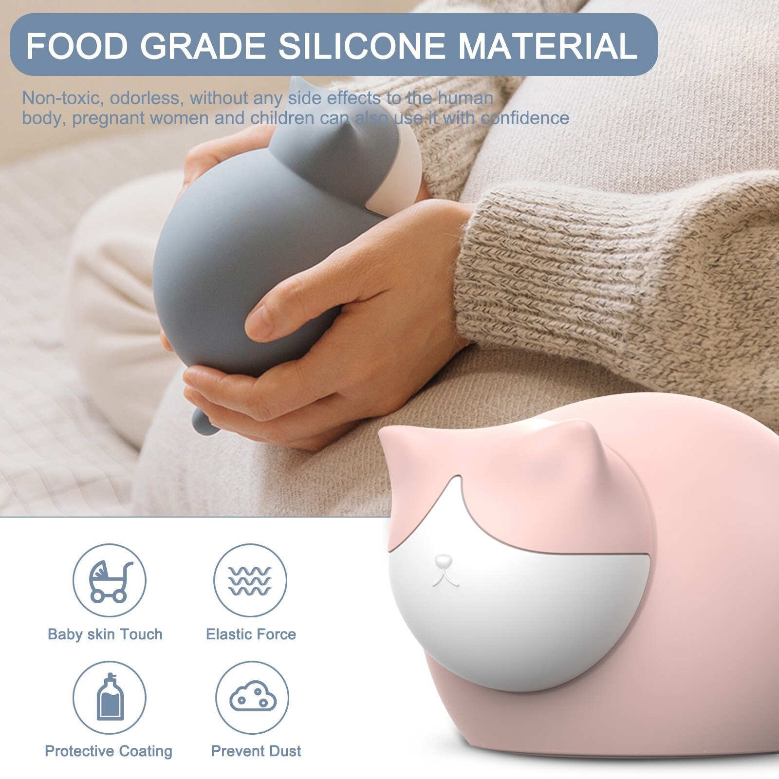 Bouteille d'eau chaude en Silicone dessin animé mignon chat refroidisseur réutilisable chauffage glace refroidissement Muscle blessure Portable chauffe-mains