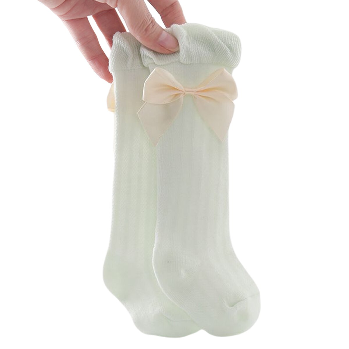 Babysokjes met strik, katoenen sokken, ademend, lange, warme sokken voor meisjes van 0-3 jaar, winter: Groente / 0 to 6 maanden