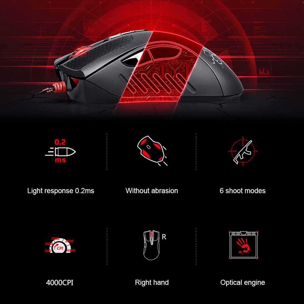 Voor Bloody A90 Usb Bedrade Gaming Muis 4000Dpi 8 Knoppen Sensor Optische Kleurrijke Glare Gamer Muizen Voor Pc Laptop mechanische Muis