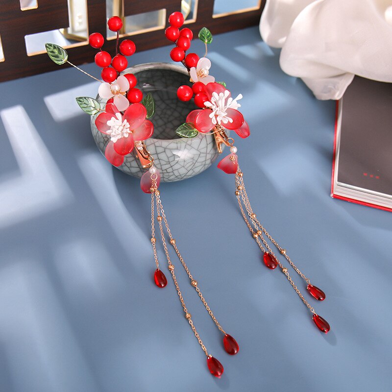 Chinese Long Hair Stick tiara Headpiece Women Hair Accessories Flower Crystal Pearl Hair Pins Handmade Hair Jewelry Accessories: GZ1551