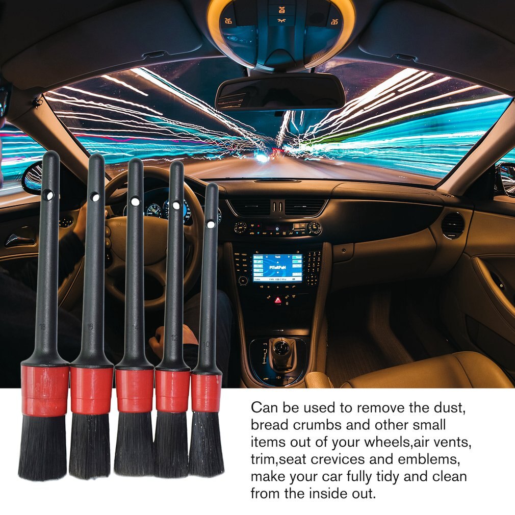 5PCS Multi-Functional Car Detailing Brushes Car Wash Slit Brush Clean Seat Detail Brush Natural Boar Hair Brushes