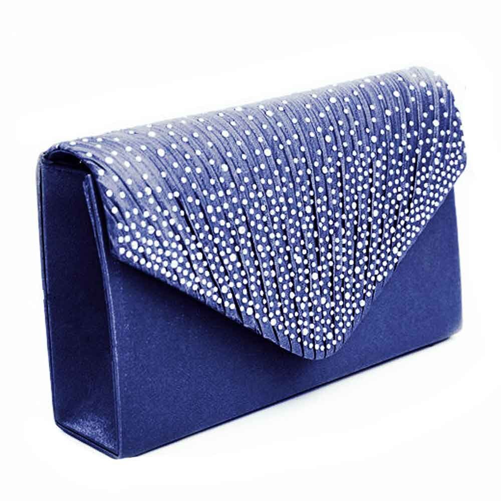 Ladies Satin Clutches Evening Bags Crystal Bling Handbags Wedding Party Purse Envelope Womens Bags Wallet Clutch Bag: Blue