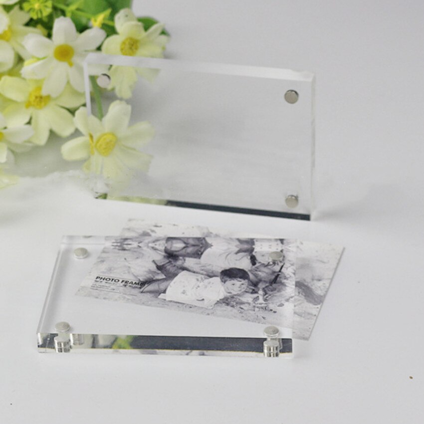 Acrylic Photo Picture Frame Display Show Stand Holder Clear Plastic Crystal Magnet Sucked 3'5'6'7' on Desktop 2pc