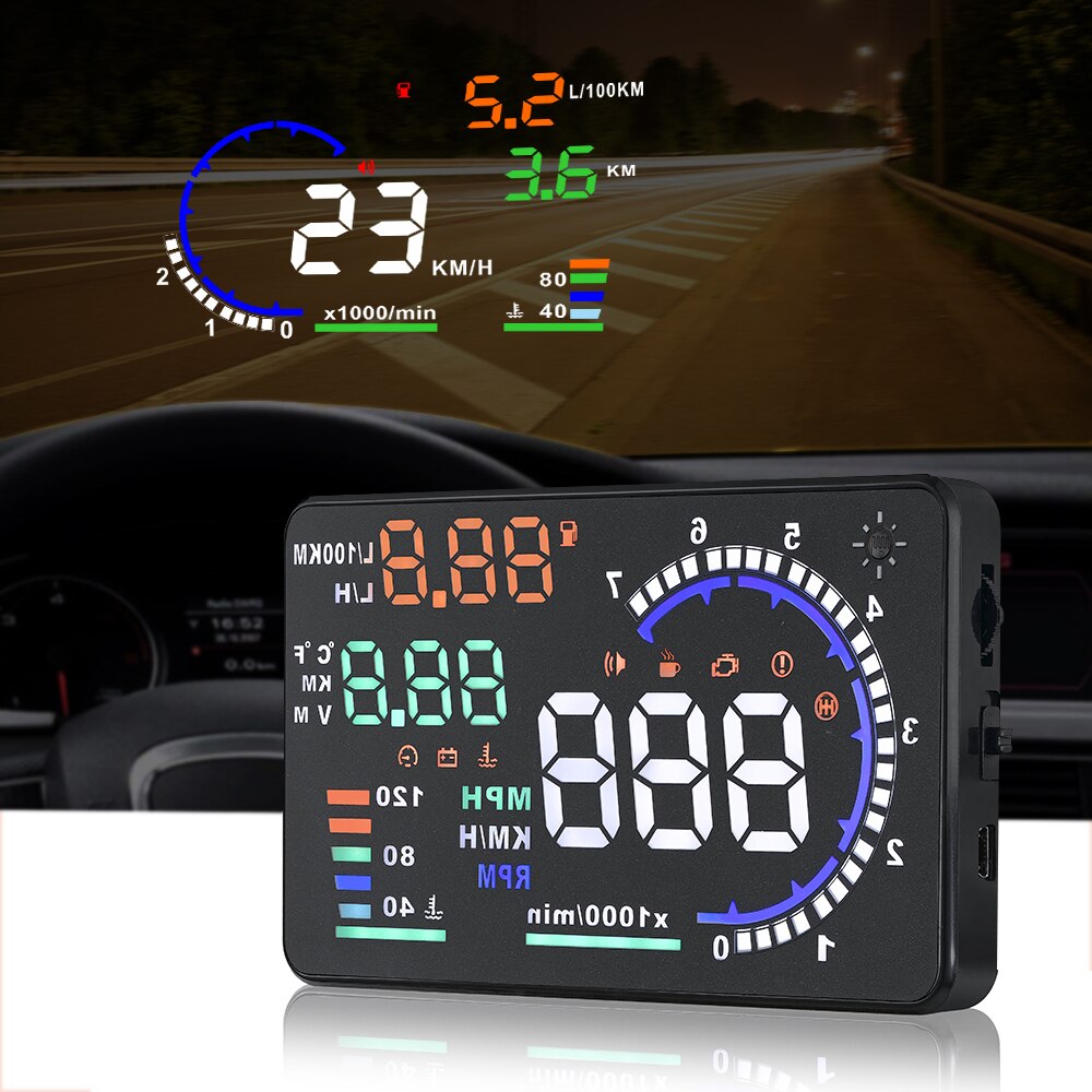 Pantalla Digital HUD A8 OBD OBD2 para coche, velocímetro Digital para parabrisas, proyector, alarma de fatiga, indicador OBD de velocidad de combustible, pantalla obd2