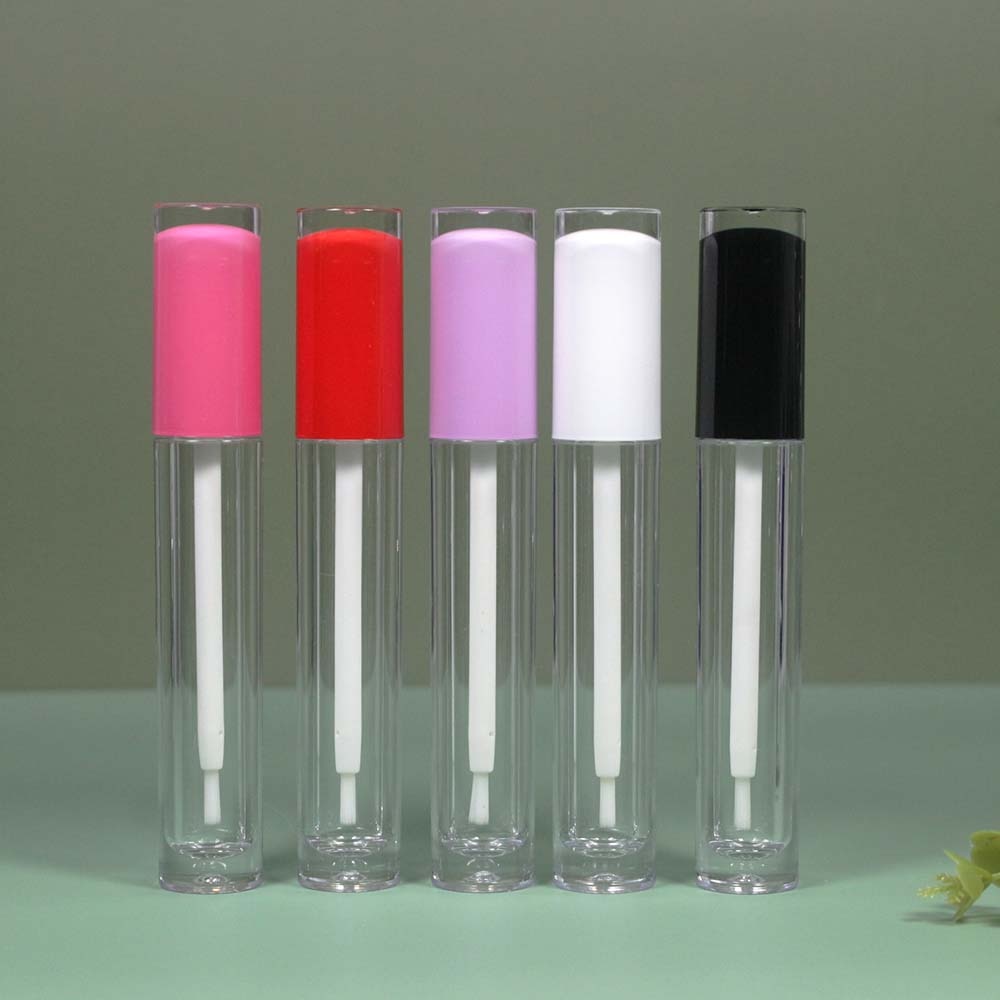 5Ml Nylon Borstel Lipgloss Buis Cosmetische Plastic Zwart Rood Paars Deksel Lipgloss Verpakking Container Met Custom Label