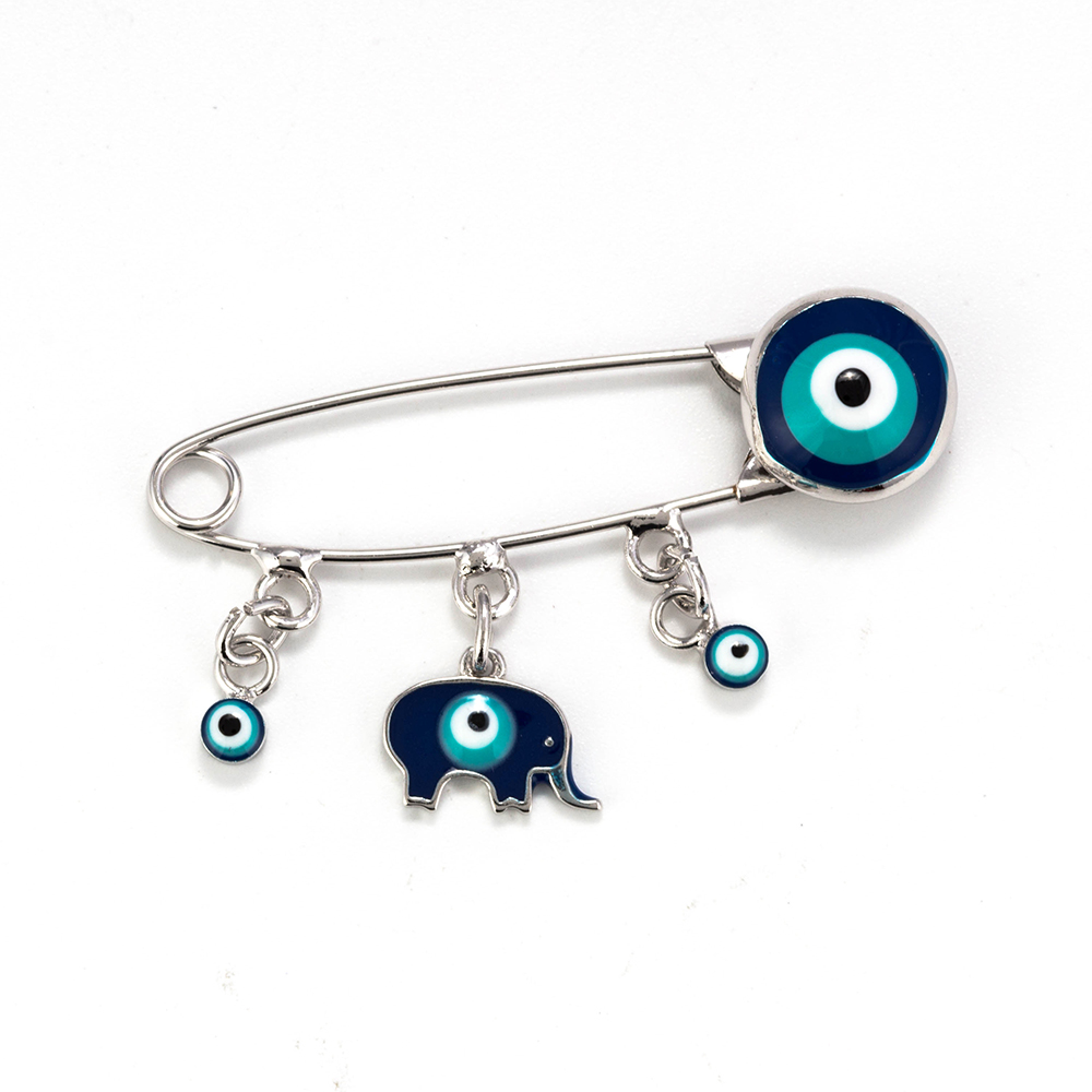 Lucky Eye Oil Blue Turkish Evil Eye Safety Pin Fatima Hamsa Hand Round Charm Brooch Pin for Women Men Jewelry: ROSE GOLD COLOR