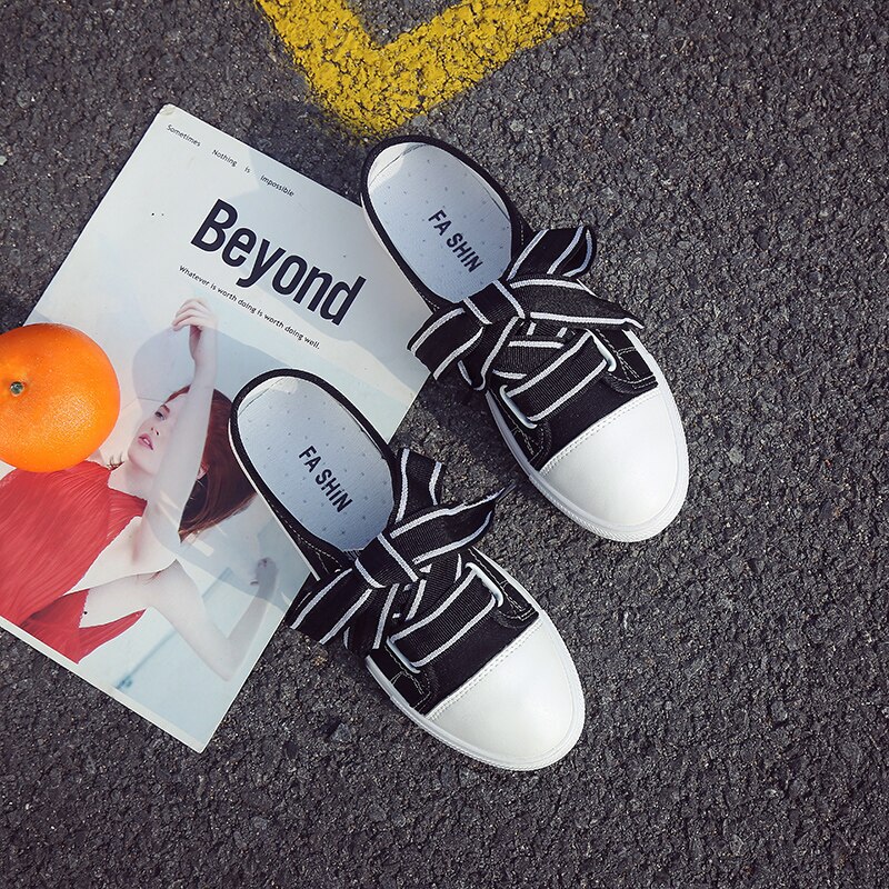 Damespantoffels halve schoenen zomer canvas veterschoenen damessneakers comfortabele pantoffels dames zomersneakers schoenen: Zwart / 40
