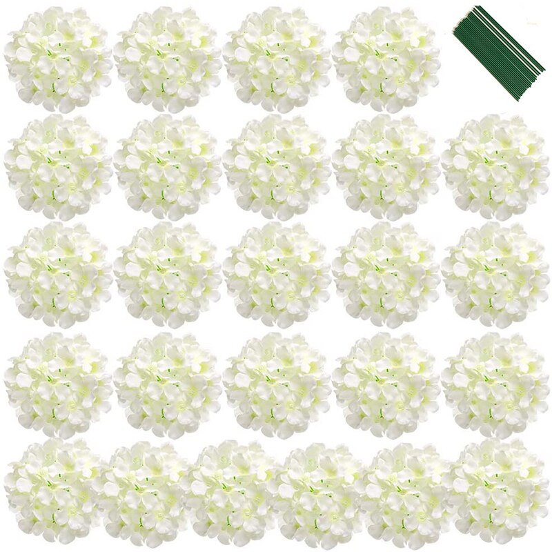 Silke hortensia kunstige blomster hortensia hoveder brude bryllup buket med stilke hjem bryllupsfest dekorationer
