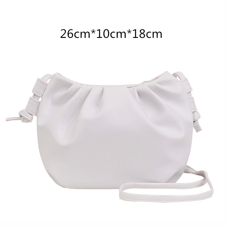 Brand Women's Bag Luxury Handbag Dumplings Clutch Bag Retro Leather Shoulder Crossbody Bags for Women Ruched Purse: B white