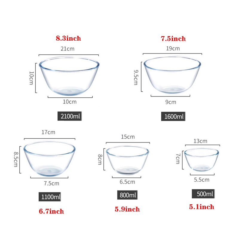 Bol de vidrio borosilicato de gran capacidad, cuencos para mezclar, batidor de huevos, recipiente para cocina, ensaladera, tazón de sopa para amasar